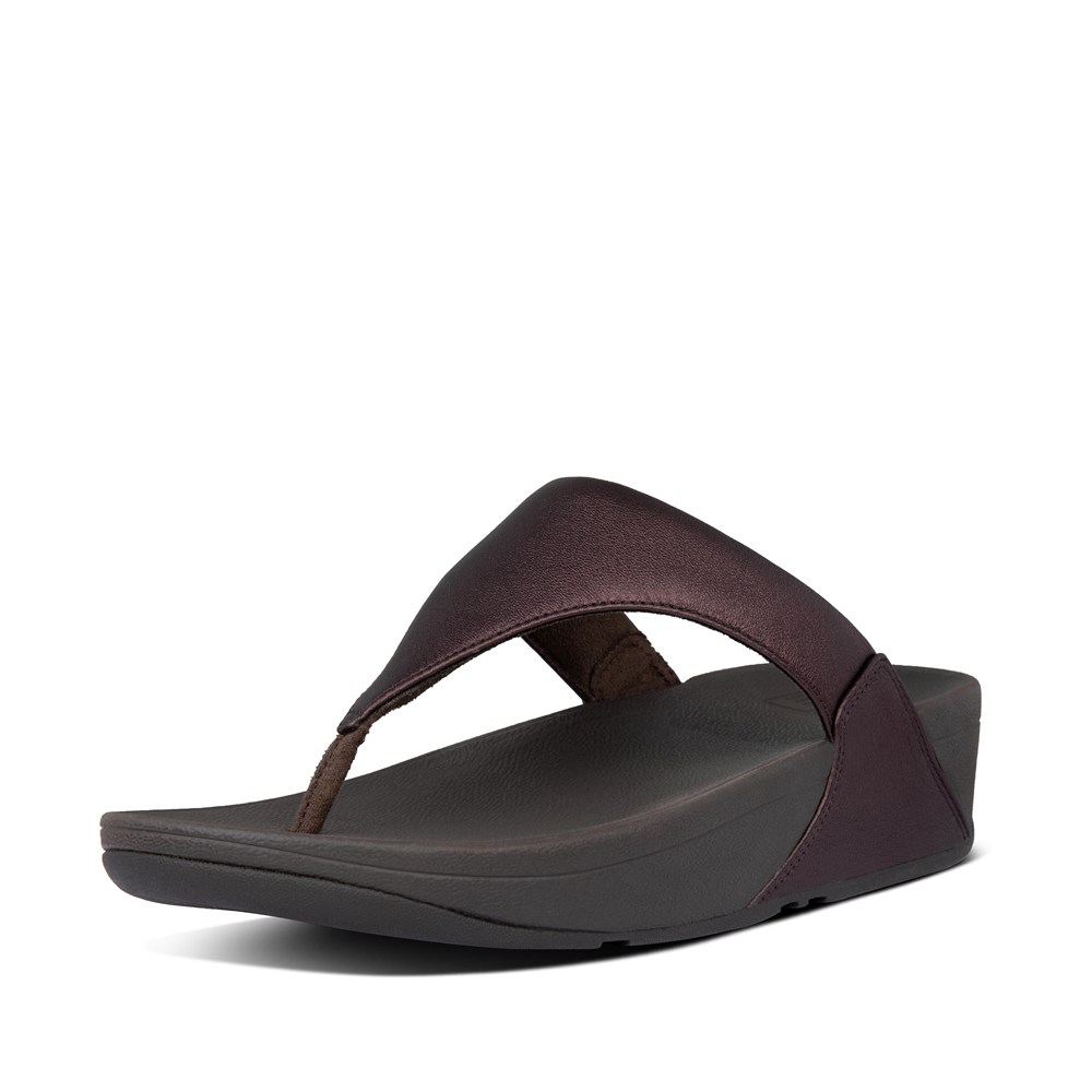 Fitflop Womens Sandals Dark Brown - Lulu Metallic Leather Toe-post - QC2739510